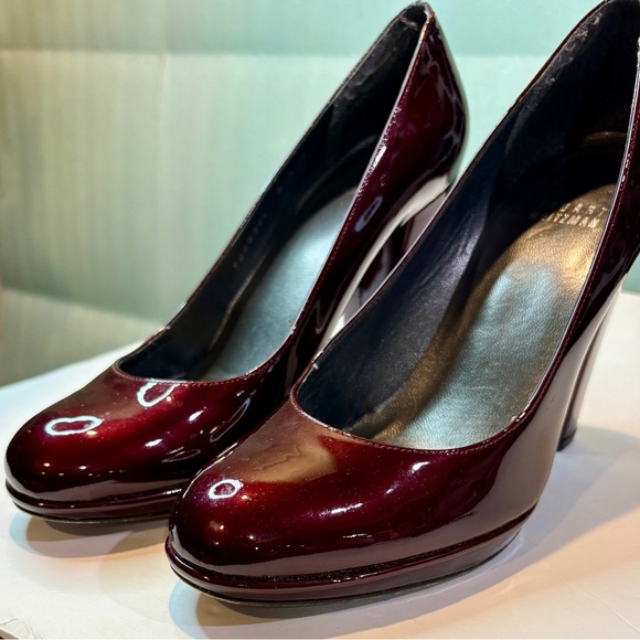 Stuart Weitzman Shoes - Stuart Weitzman Burgundy Patent Leather Platform Pumps